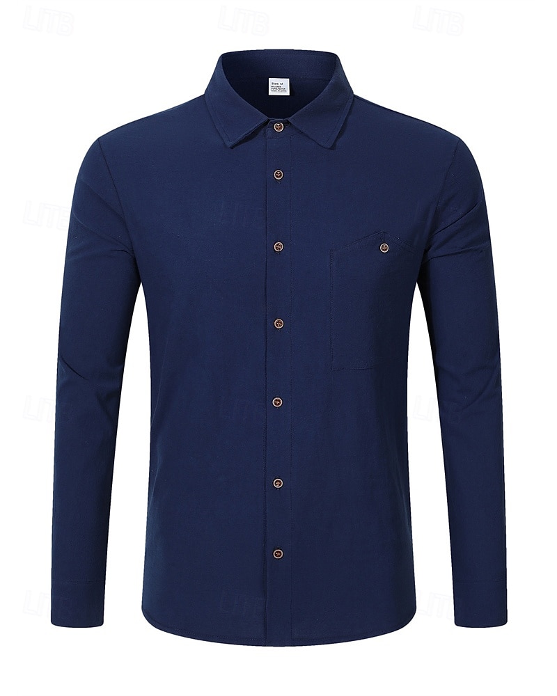 Per uomo Camicia Camicia di lino Camicia casual Camicia con Bottoni Camicia di cotone Semplice Vacanza Camicia hawaiana Nero Bianco Giallo Blu marino Manica Lunga Bavero Primavera Autunno del 2025 a $22.99 –P17