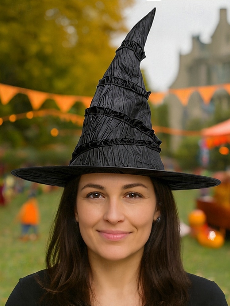 Halloween-heksehatt til dame – klassisk svart spiss trollmannshatt til kostymefest, cosplay og festlig utkledning 2025 - $11.99 –P3