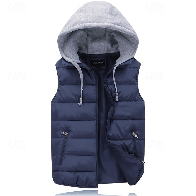 Herr Pufferväst Väst Gilet Semester Dagligen Datum Mode Ledigt Vinter Ficka Polyester Håller värmen Bekväm Ensfärgat Dragkedja Huva Normal Svart Rubinrött Orange Mörkblå Väst 2025 - $26.99 –P13