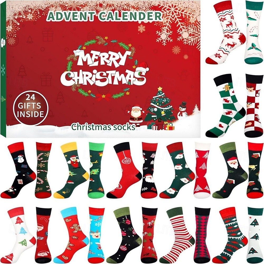 Christmas Socks Advent Calendar 2025 Women Adult Kids Xmas Gift Sock Advent Calendar Girls Boys 12 Pairs Christmas Socks 2025 - $28.99 –P2