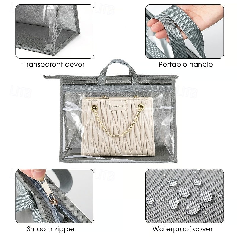 Handtas stofdichte opbergorganizer grote capaciteit hangende kasttashouder vochtbestendig pvc transparant ontwerp portemonneebeschermer opbergtas met meerdere zakken voor garderobeaccessoires 2025 - $6.49 –P2