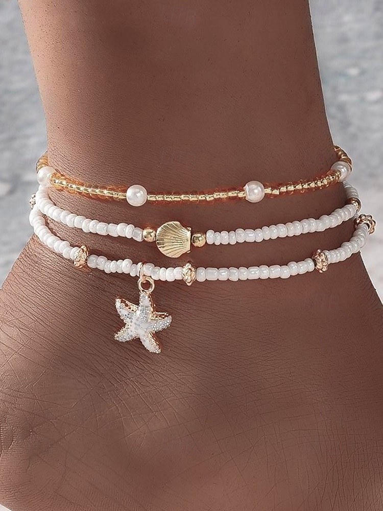 3-delat pärlhängesset för kvinnor – guldlegering och vita pärlor med sjöstjärnor och snäckor, bohemiska strandsmycken för sommarsemester och vardagliga outfits 2026 - $7.99 –P3