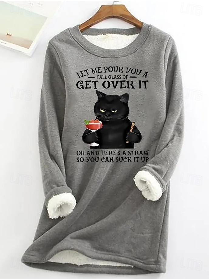 Damen Pullover Sweatshirt Druck Katze Buchstabe Lässig Komfort Langarm Rundhalsausschnitt Normale Oberteile Straße Alltagskleidung Blau Schwarz Rosa Rote Grau Herbst Winter 2026 - $27.99 –P6
