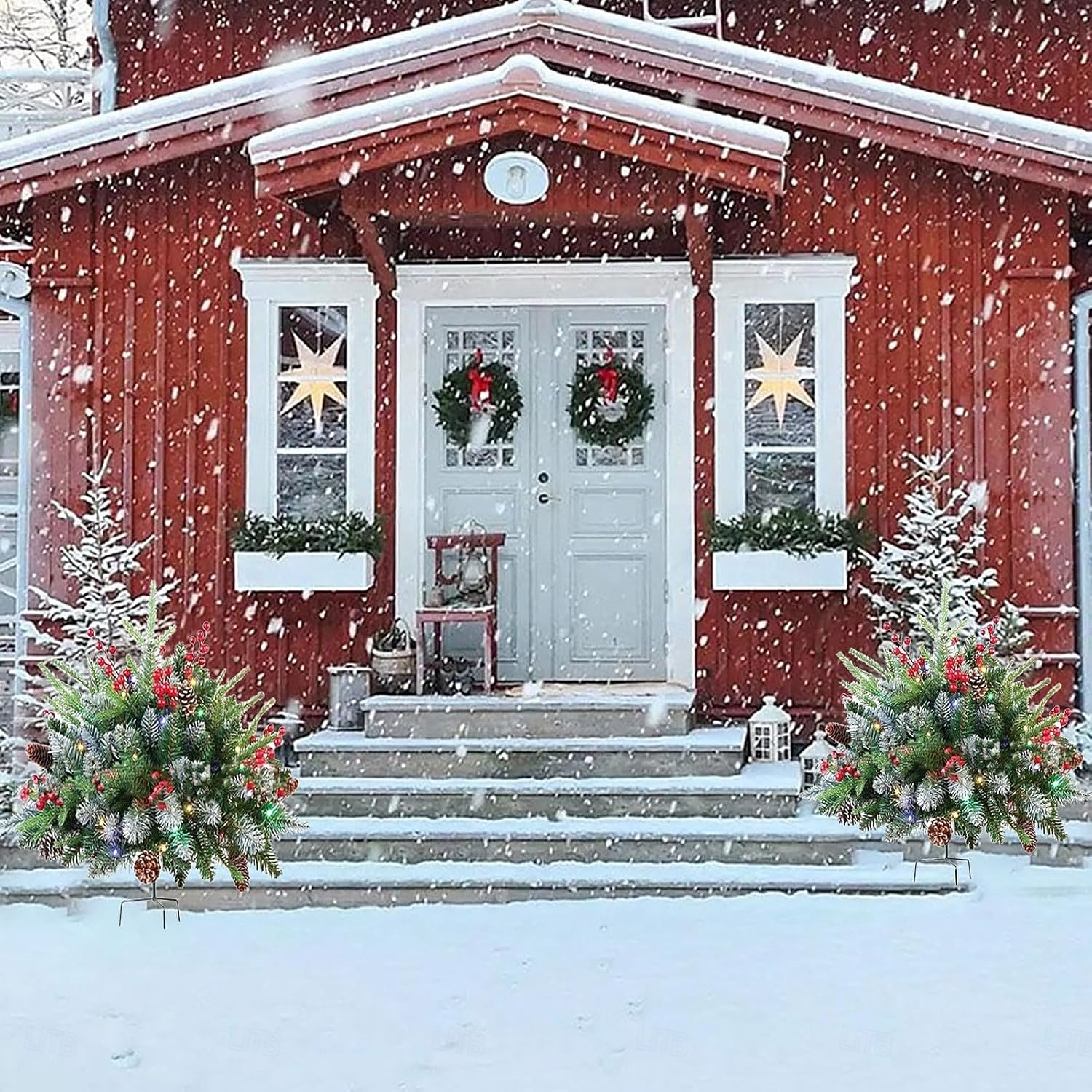 urne de remplissage pour sapin de Noël artificiel pré-éclairé, 8 modes &Piquets d'arbre de Noël alimentés par batterie et minuterie adaptés aux allées, patios, jardins, fêtes d'anniversaire, de 2025 ? $35.99 –P3