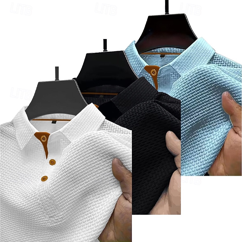 Πολλαπλές συσκευασίες 3 τεμ Ανδρικά Πέτο Κοντομάνικο Λευκό / Μαύρο / Μπλε Button Up Polos Πουκάμισο γκολφ Μπλουζάκια Golf Polos Ζακάρ Σκέτο Διακοπές Καθημερινά Ρούχα Πολυεστέρας Καλοκαίρι 2026 - $48.99 –P3