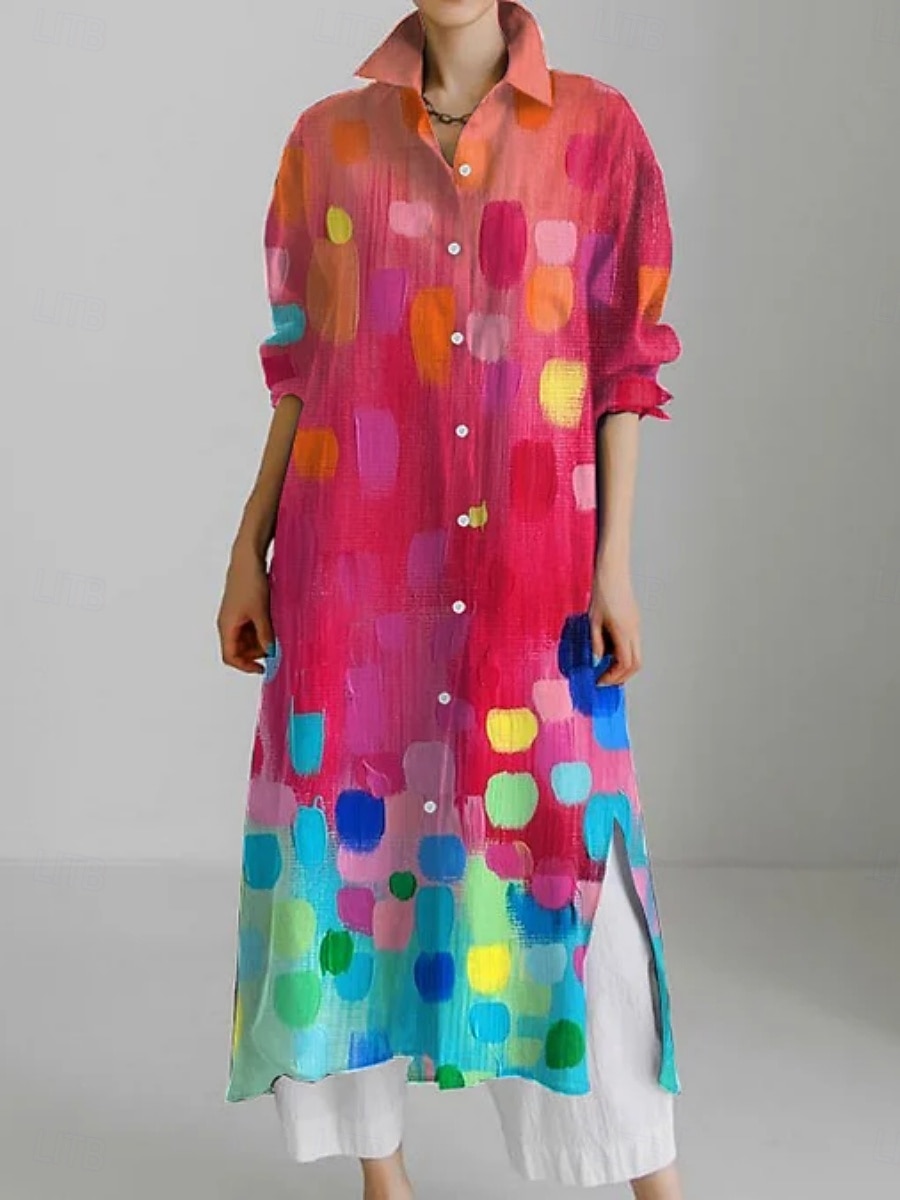 Per donna Abito Lungo Maxi Abito Abito Camicia Vestito Casual Moda Moderno Quotidiano Ferie Weekend Vestibilità regolare Grafico Animale Manica 3/4 Colletto a Camicia Bianco Giallo Verde Cachi Estate del 2025 a $41.99 –P2