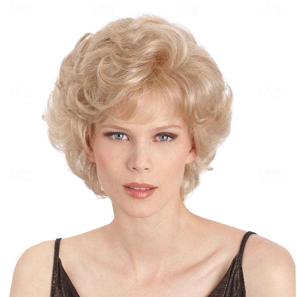 Blonde korte krullende pruik - pluizige hittebestendige vezel, niet-vervormbaar, natuurlijke look, elegante pruik voor elke dag voor kostuum cosplay 2026 - $23.99 –P1