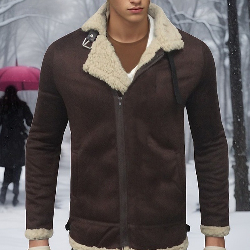 Miesten Talvitakki Sherpa takki Loma Päivittäin Pidä lämpimänä Tasku Fleece Talvi Tavallinen Muoti Katutyyli Kauluskäänne Normaali Musta Keltainen Viini Kahvi Jackets 2025 - $48.99 –P4