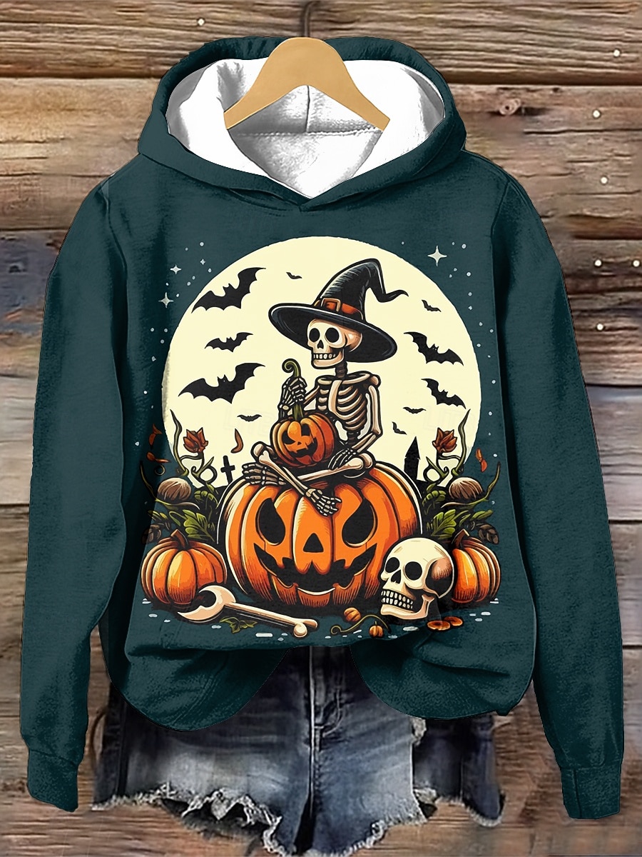 Halloween dámská mikina s kapucí pulovr oversize dlouhý rukáv běžný grafický čarodějnice módní potisk kapucí běžné svrchní kusy pouliční každodenní nošení stahovací potisk černá bílá fialová oranžová 2025 - $24.99 –P5