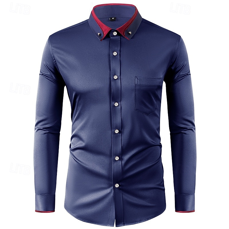 Per uomo Camicia Camicia elegante Camicia button-down Camicia non stiro Semplice Formale Matrimonio Nero Bianco Vino Blu marino Manica Lunga Collo ripiegato Estate Primavera Abbigliamento diamante del 2025 a $21.99 –P10