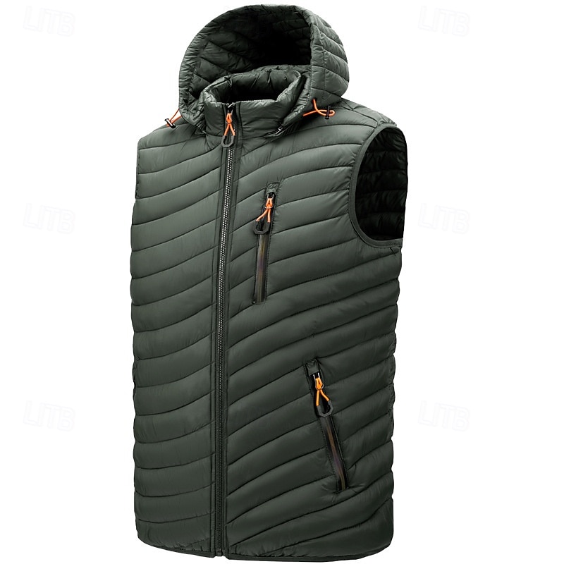 Pánské Puffer Vesta Kamizelka Vesta Dovolená Denní Rande Módní Na běžné nošení Zima Kapsy Polyester Zahřívací Pohodlné Pevná barva Zip Kapuce Běžný Černá Fialová Vodní modrá Armádní zelená Vesta 2025 - $44.99 –P12