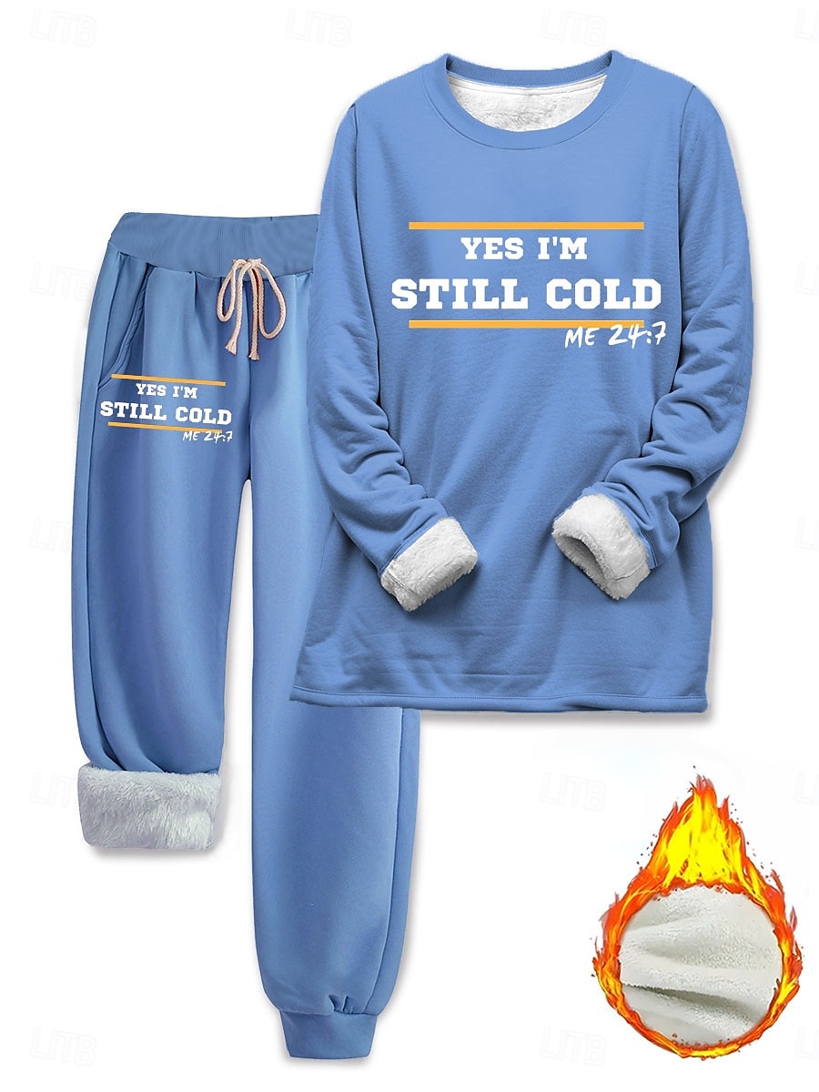 Damen Pyjamas Set Fleece-Futter Elegant Warm Mode Zwei-Teile Sets Trainingsanzug Hosen Sets Langarm Bischof Ärmel Rundhals Grafik Buchstabe Druck Outdoor Urlaub Alltaglich Schwarz Pink Dunkel Pink 2025 - $41.99 –P5