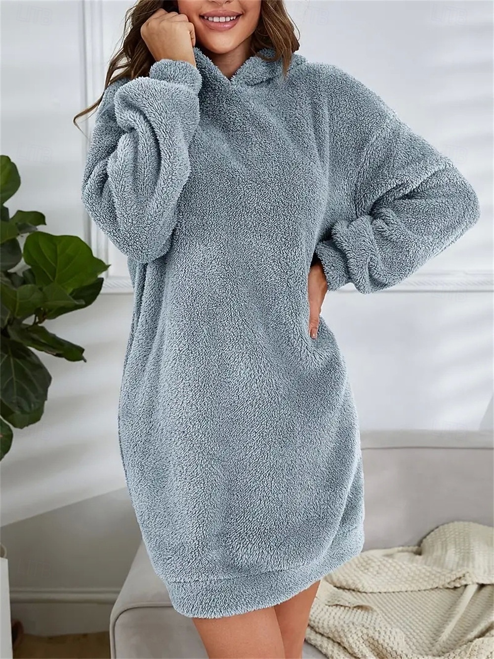 Sukienka dresowa damska hoodie mini sukienka sukienka ołówkowa wakacje casual boho na co dzień sportowa wychodząca luźny krój gładki długi rękaw z kapturem różowy czerwony niebieski szary wiosna 2026 - $31.99 –P7