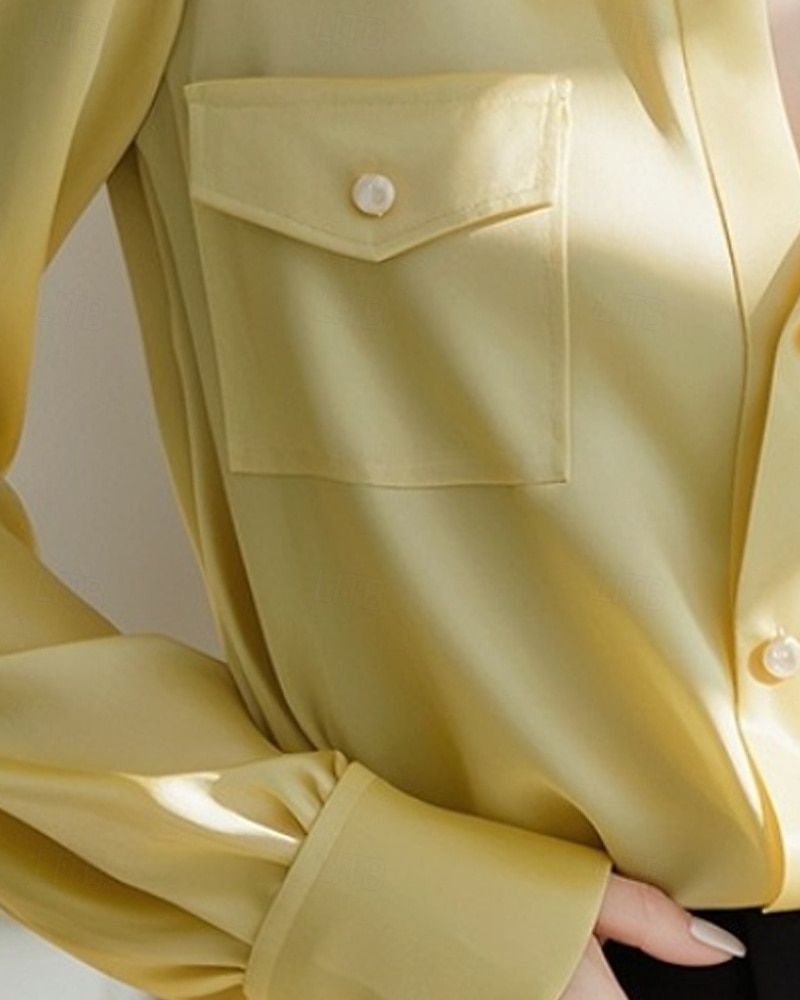 Femmes Chemise Chemisier Uni Actif Élégant manche longue Col de chemise Hauts Réguliers Travail Tenue formelle Avec Poches Boutons Jaune Automne de 2025 ? $31.99 –P3