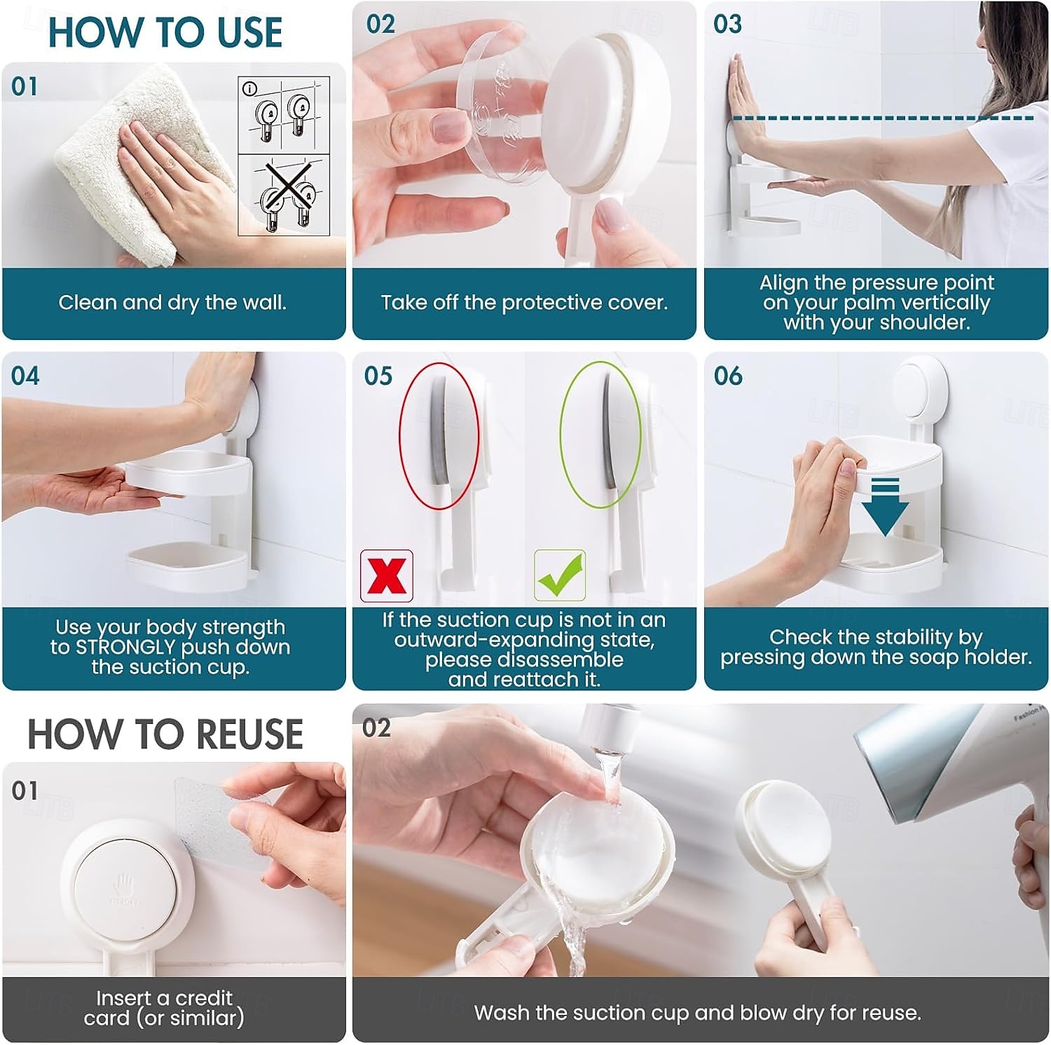 Dvouvrstvý držák mýdla s přísavkou Taili, silný držák houbičky do sprchy, koupelny, vany a kuchyňského dřezu, bez vrtání, odnímatelný 2026 - $13.25 –P3