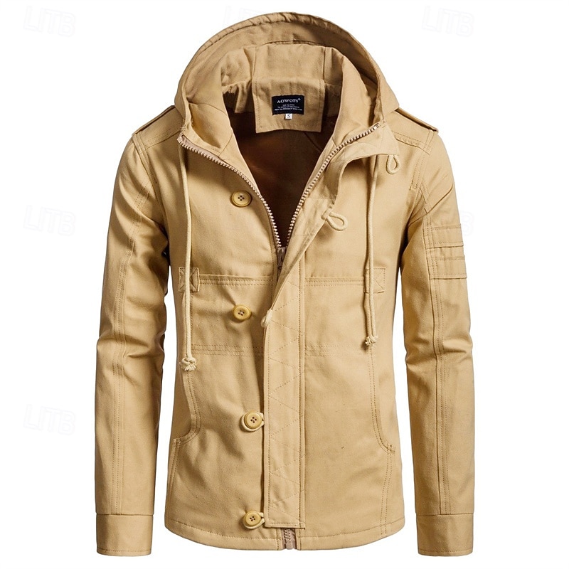 Per uomo Cappotto da marinaio Trench Vacanza Quotidiano Autunno Inverno Misto Cotone Calore Termico Capispalla Abbigliamento Moda Classico Semplice Tasca Con Cappuccio Cerniera del 2025 a $61.99 –P10