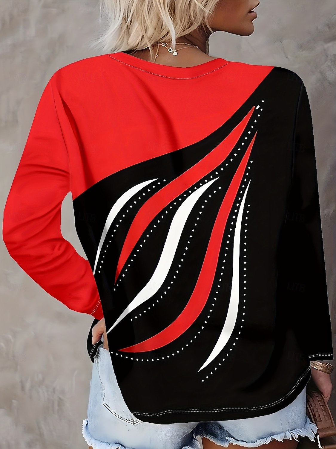 Γυναικεία Μπλουζάκι Στάμπα Γραφική Γεωμετρικό Αφηρημένο Βίντατζ Μοντέρνα Στυλάτο Μακρυμάνικο Στρογγυλή Ψηλή Λαιμόκοψη Στρογγυλή Λαιμόκοψη Κανονικά μπλουζάκια Καθημερινά 2026 - $24.99 –P3