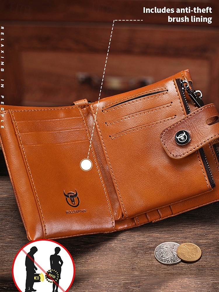 Men's Genuine Leather RFID Blocking Wallet with Chain, Anti-Theft Brush Lining, Wear-Resistant Bifold Purse for Travel, Work and Daily Use 2026 - E£1612.62 –P5
