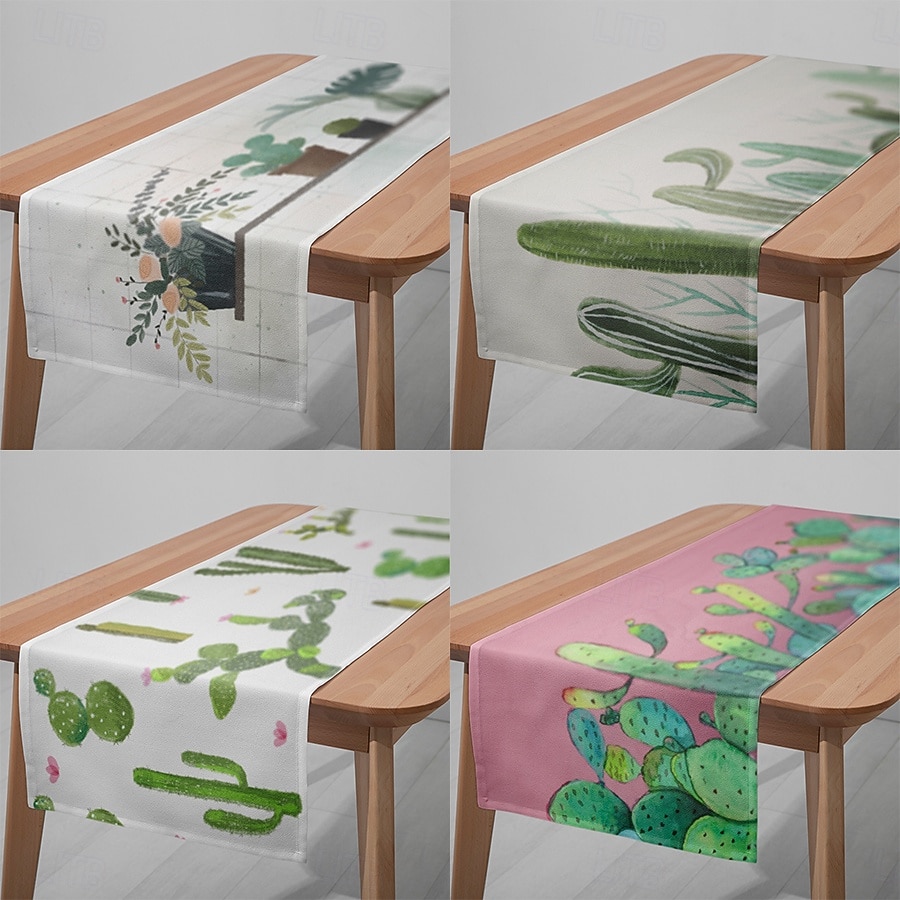 1pc Green Plant Table Runner, Digital Printed Rectangular Tablecloth for Dining Room, Wedding, Banquet, or Party Decoration 2025 - $6.49 –P1