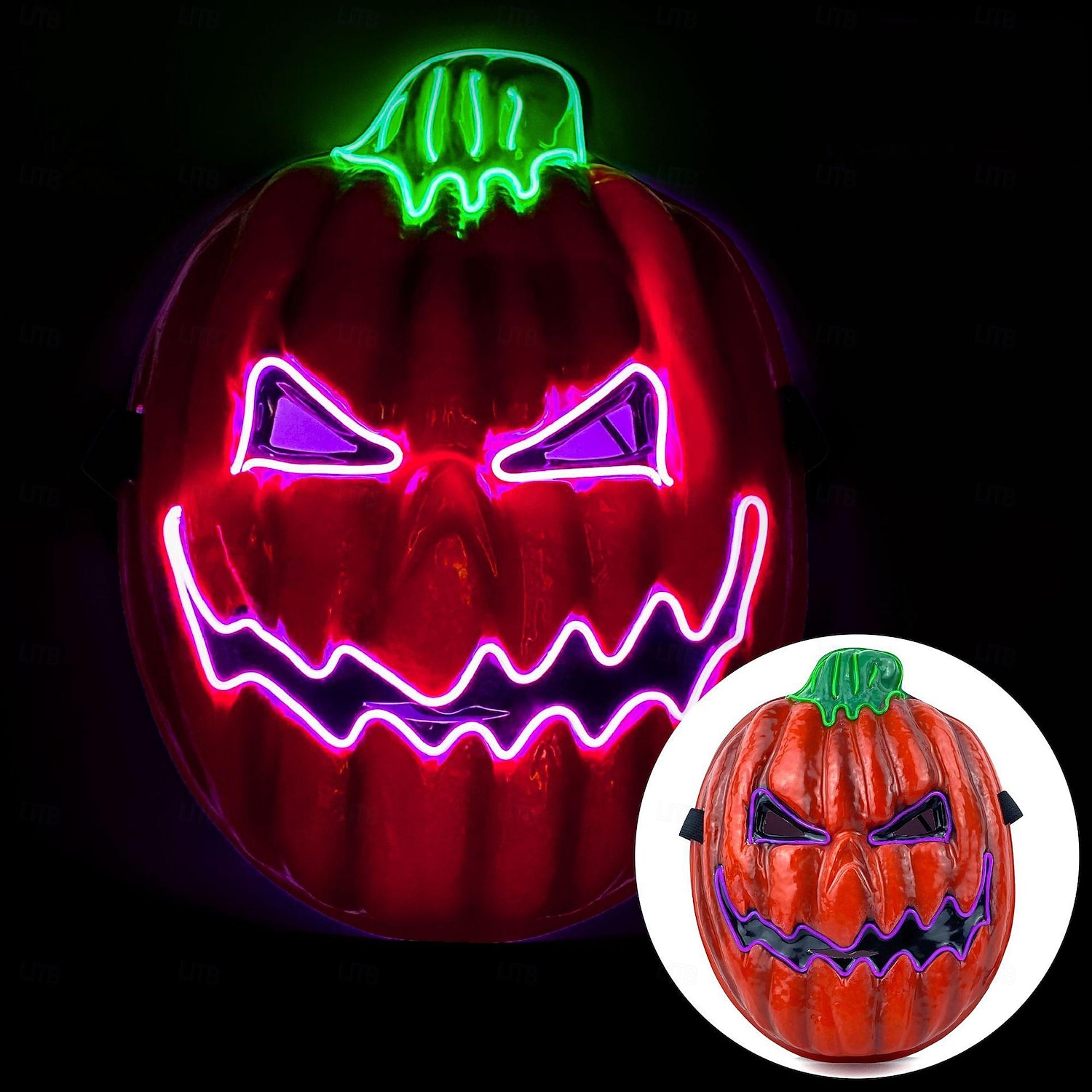 1 db 28 * 21 cm-es halloweeni led hidegfényű tökfej horror led világító maszk beltéri és kültéri csapattánc tökfej dekoratív kellék AA elemdoboz 2025 - $9.99 –P12