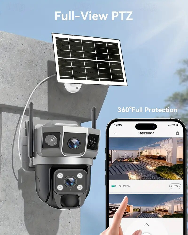 Outdoor Solar-powered Camera With Smart Ai Alerts Wifi Camera With Dual Lenses 360 View Of Home Security System With Human Detection Automatic Tracking Colour Night Vision And Pir Sensor. 2025 - $67.99 –P1