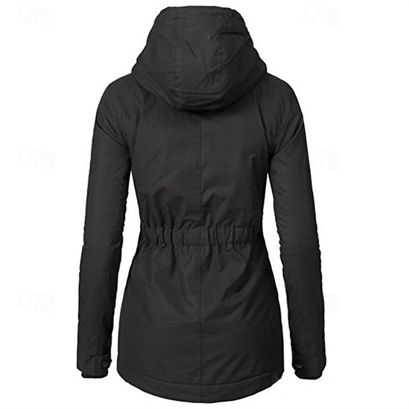 Mulheres Casaco de lã Jaqueta casual Manter Quente Confortável Zíper Bolsos Moda Ao ar livre Tecido Para Noite Final de semana Zíper Padrão Com Capuz Normal Manga Longa agasalhos Preto Vinho Verde de 2025 por $41.99 –P2