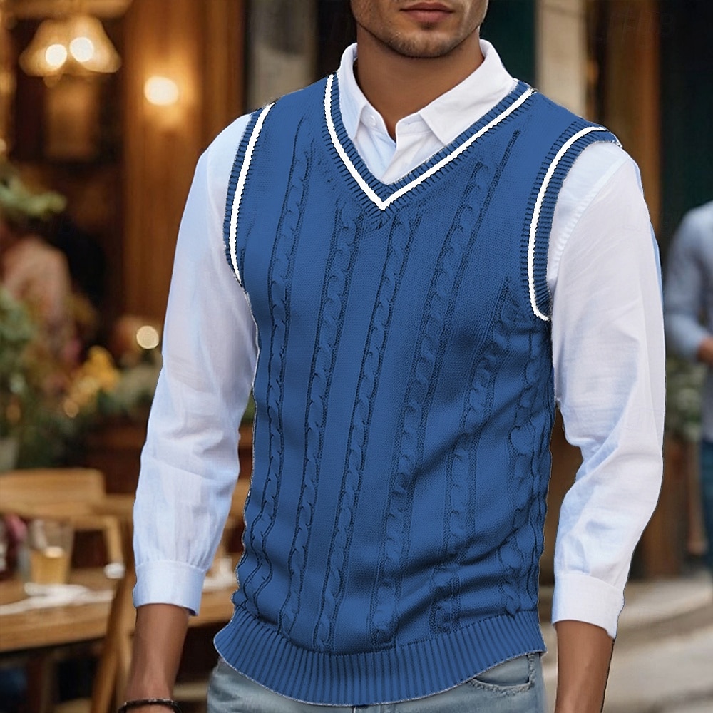 Homme Pull de Noël Chandails de Noël Pull Gilet pull de Noël Robe pull Côtelé Torsadé Tricoter Hauts Réguliers Tricoté Uni Col en V Mode Occasionnel Vacances Tenue quotidienne Vêtement Tenue Automne de 2026 ? $29.99 –P12