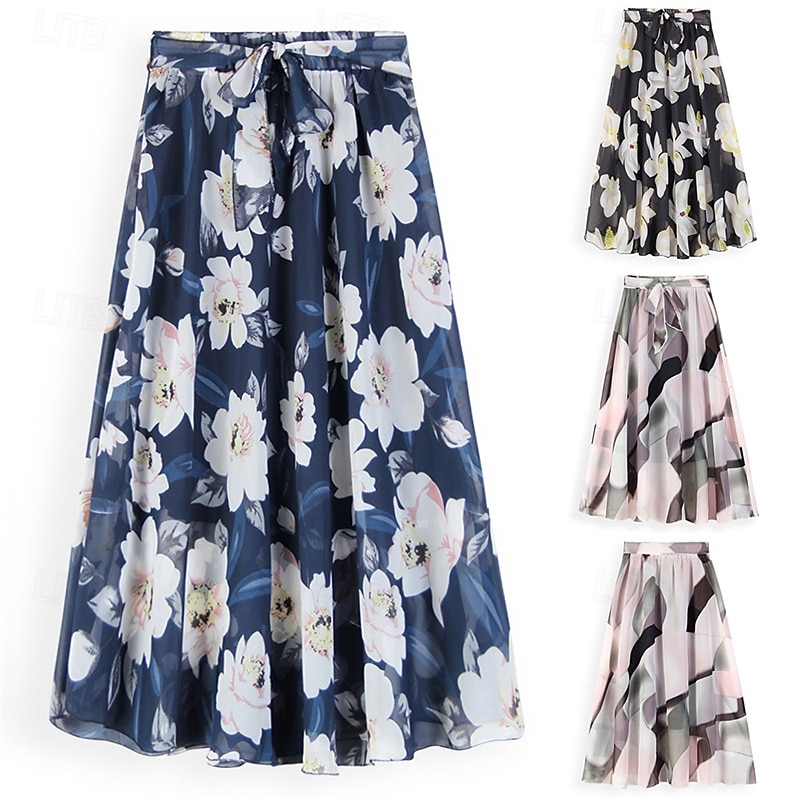 Pentru femei Fustă Leagăn Modă Casual Maxi Talie Medie Fuste Floral Imprimeu Micro-elastic Vacanță Stradă Negru Roz Îmbujorat Albastru Primăvară Șifon Poliester 2025 - $22.99 –P1