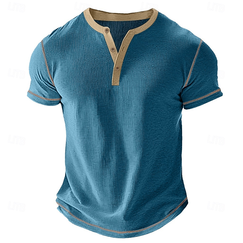 Per uomo Maglia Henley a nido d'ape Maglietta Manica Corta Tinta unica Vintage Bottoni Henley All'aperto Casuale Quotidiano Estate Nero Bianco Giallo Maglietta Henley del 2025 a $9.99 –P13