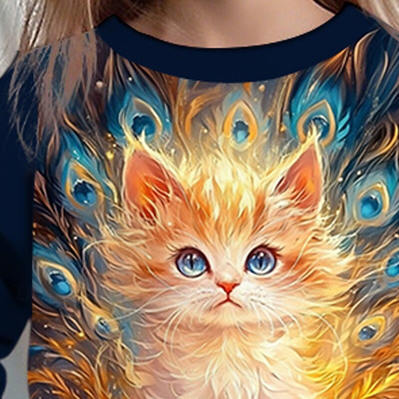 Flickor 3D Katt Tröja Långärmad Vår Höst Mode Grundläggande Barn 4-12 år Rund hals Utomhus Ledigt Dagligen Normal 2025 - $17.49 –P4