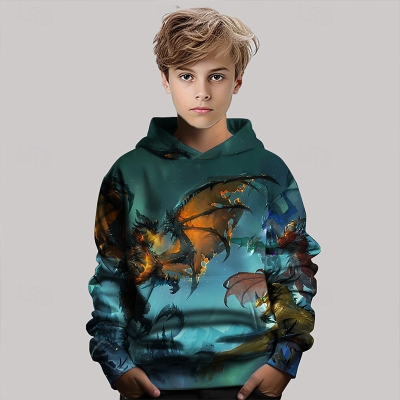 Pojkar 3D Dinosaurie Huvtröja Långärmad Vår Höst Mode Streetwear Barn 4-12 år Huva Utomhus Ledigt Dagligen Normal 2025 - $18.99 –P3
