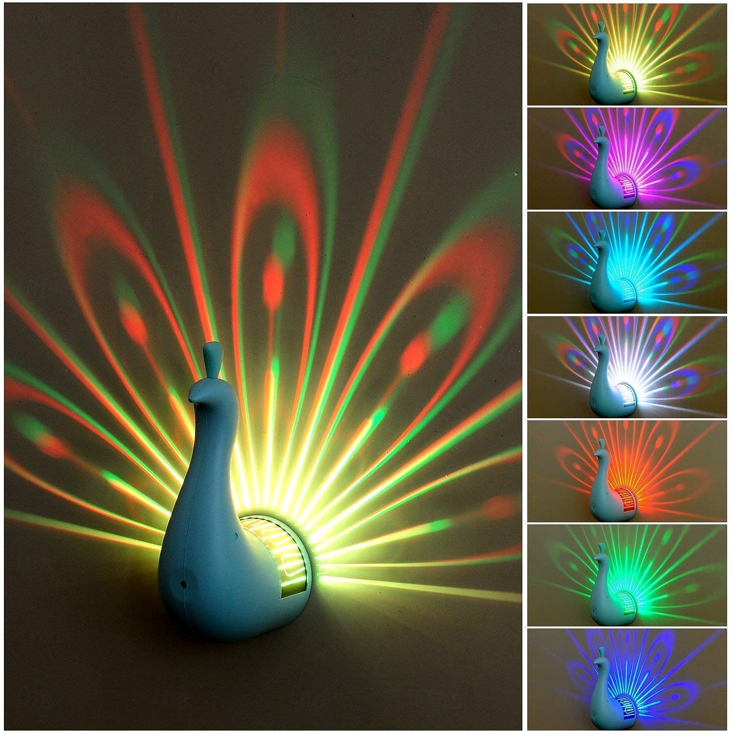 1 pz luce di proiezione pavone telecomando luce notturna da parete camera da letto testata del letto luce d'atmosfera colorata luce notturna creativa di ricarica USB del 2025 a $12.99 –P1