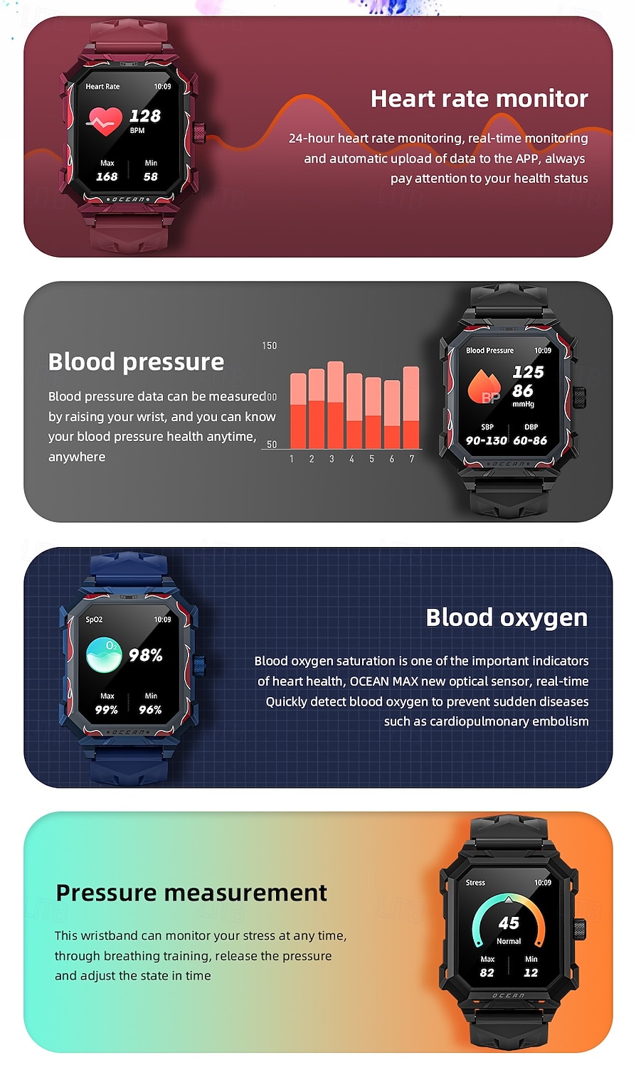 LOKMAT OCEAN MAX Slimme horloge 1.96 inch(es) Smart horloge Bluetooth Stappenteller Gespreksherinnering Activiteitentracker Compatibel met: Android iOS Dames Heren Lange stand-by Handsfree bellen 2025 - $45.99 –P13