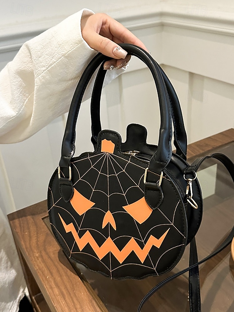 Halloween-pumpahandväska för kvinnor – söt axelväska med pumpamotiv och spindelnätsdesign, väska i konstläder för fest, cosplay och högtidskläder 2025 - $18.99 –P13