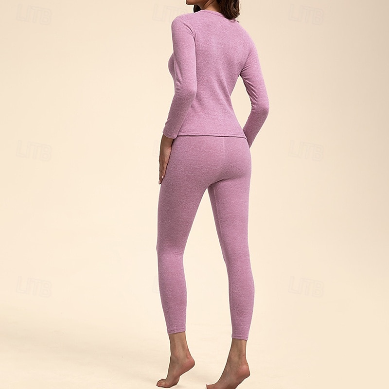 Per donna Tempo freddo in alto e in basso Strato di base superiore e inferiore Underwear Set termica Inverno Molto spesso Tinta unica Completo Abbigliamento Bianco latte Rosa scuro Palestra Pilates del 2025 a $24.79 –P6