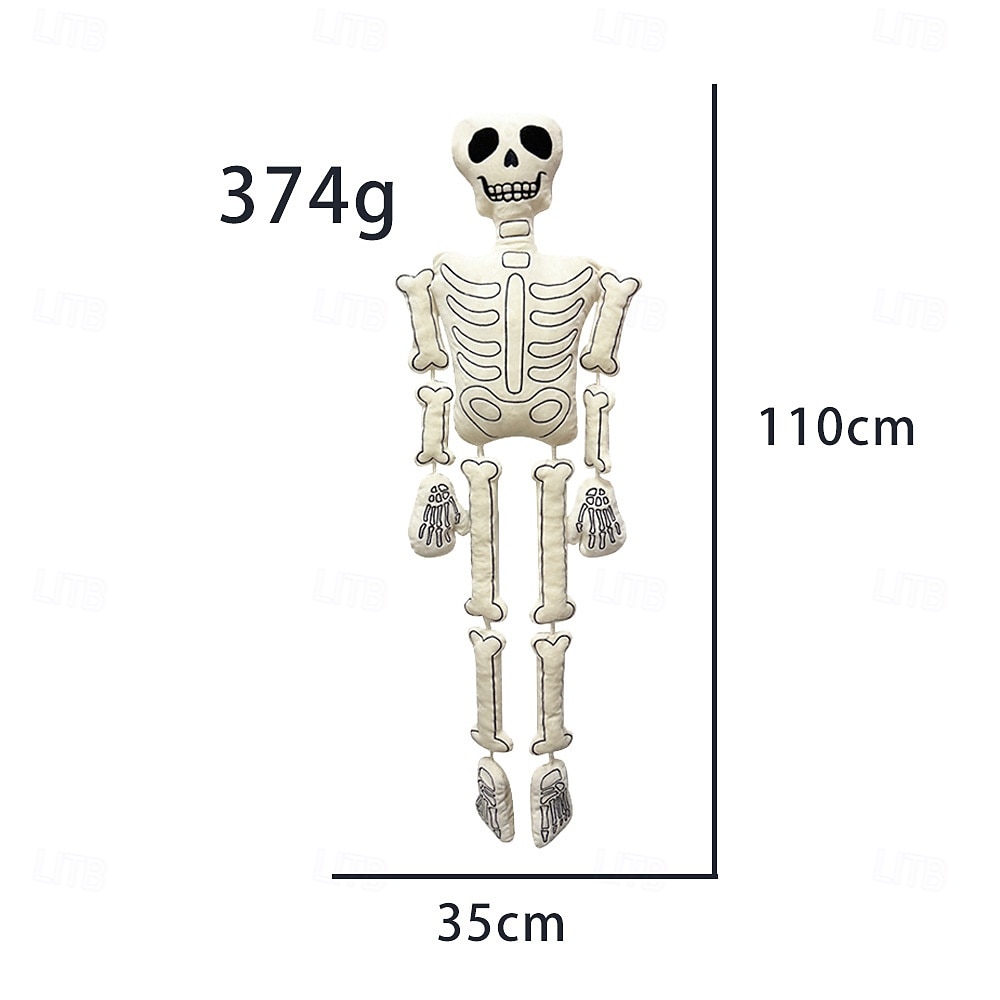Peluche scheletro di Halloween da 18 pollici - morbido teschio spettrale imbottito per decorazioni di Halloween, casa stregata, dolcetto o scherzetto, oggetti di scena per atmosfere spaventose del 2025 a $32.99 –P1