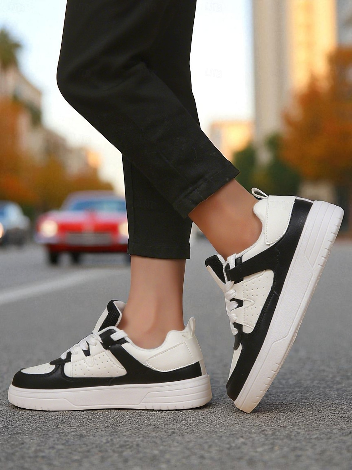 Women's Pink and Black Colorblock Lace-Up Sneakers - Comfortable Faux Leather Platform Walking Shoes for Casual Outfits, Street Style and Autumn Travel 2026 - SGD S$41.7 –P2