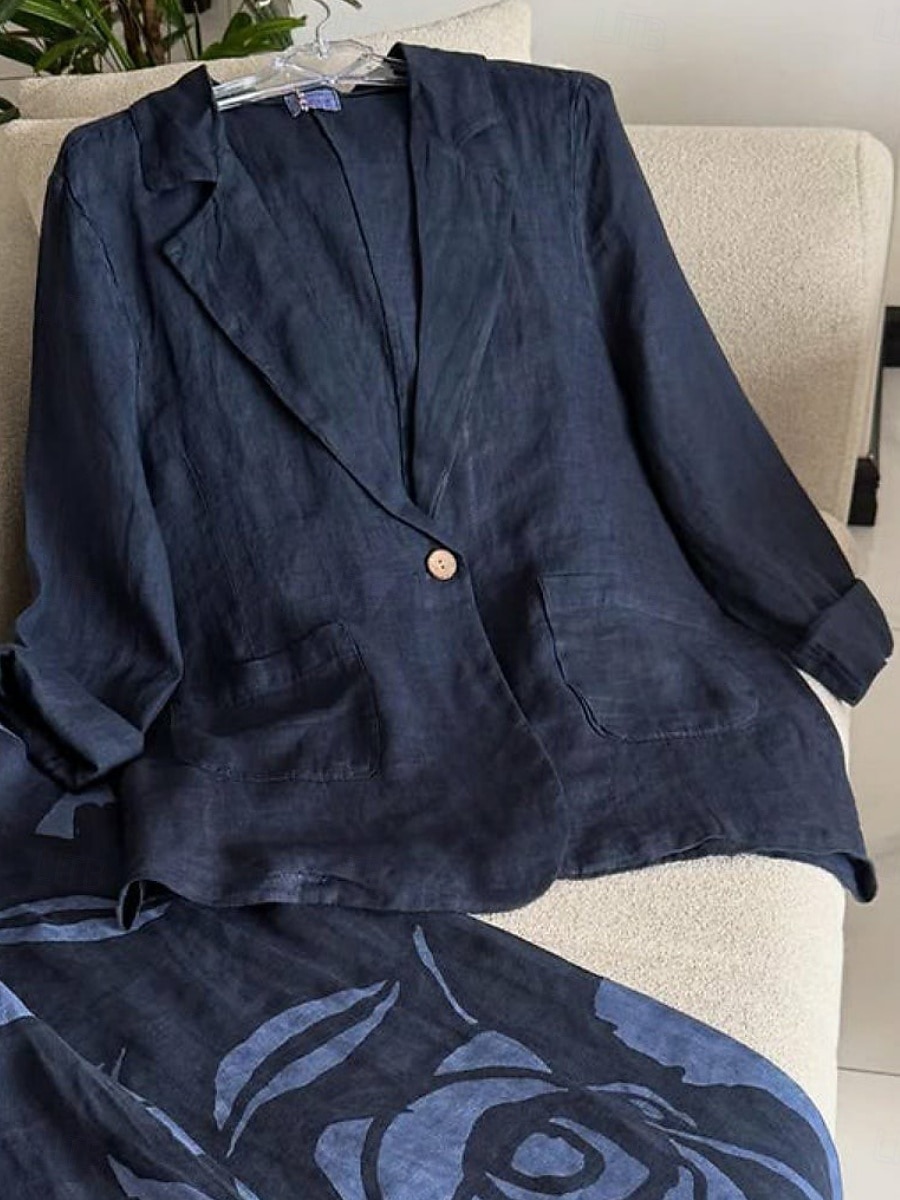 Femmes Blazer Confortable Respirant Avec Poches Boutons Mode Style OL Uni Extérieur Occasionnel Quotidien Simple Boutonnage Régulier Revers Coupe régulière manche longue Vêtements d'extérieur Bleu de 2025 ? $23.99 –P9