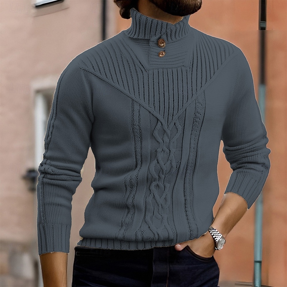 Miesten Neulepusero Neulottu villapaita Joustin Neuloa Tavalliset topit Kudottu Tavallinen Poolokaulus Muoti Perus Loma Arki-asut Vaatetus Syksy Talvi Viini Musta S M L 2026 - $46.99 –P4