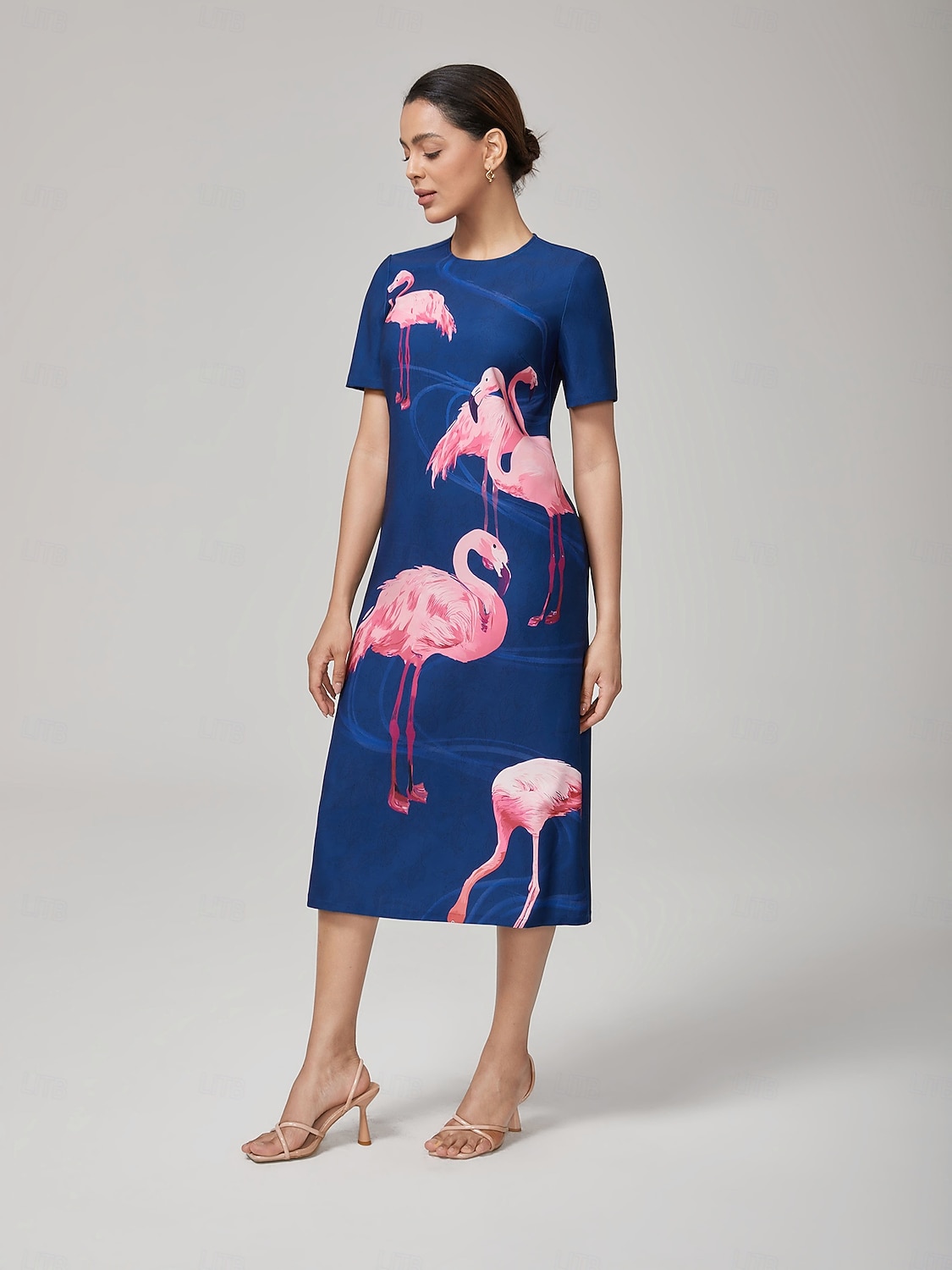 vestido longo elástico com estampa de flamingo de 2025 por $71.99 –P3