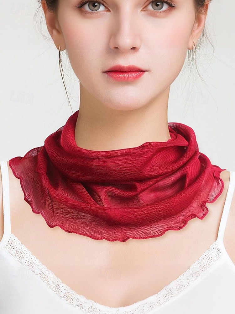 lenço de pescoço transparente de seda feminino – bandana tubular com babados, gargantilha elegante para escritório, viagens, festas e trajes noturnos de 2026 por $18.99 –P3