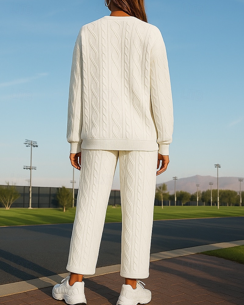Damskie Dres Spodnie dresowe Stroje sportowe Splot kablowy Solidne kolory Zestawy odzież Jesień Czarny Biały Na zewnątrz Podróże Sportowy Wysoka talia Moda Długi rękaw Sport Odzież sportowa Średnio 2025 - $34.99 –P2