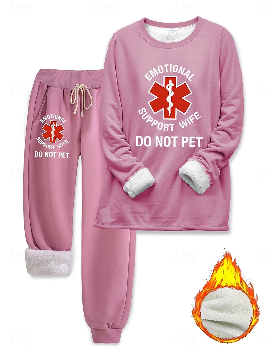 Femmes Élégant Chaud Mode Ensembles deux pièces Survêtement Ensembles de Pantalons manche longue Manche Évêque Col ras du cou Col rond Graphique Lettre Imprimé Extérieur Vacances Quotidien Noir Rose de 2025 ? $44.99 –P2