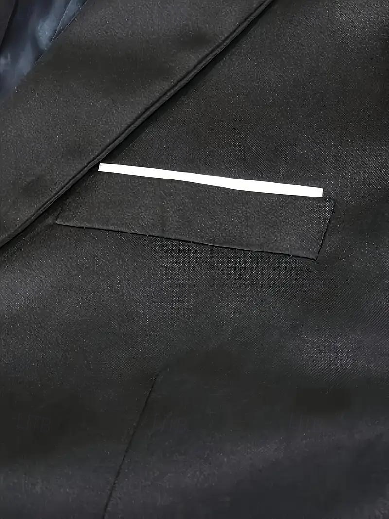 2026年 男性用 パーティースーツ ビーチウェディング 春の結婚式 ブラック 春夏 スーツ ノッチドラペル カジュアル フォーマル ソリッド スリムフィット 3点セット シングルブレスト 一つボタン  コレクション – $129.99 –P5