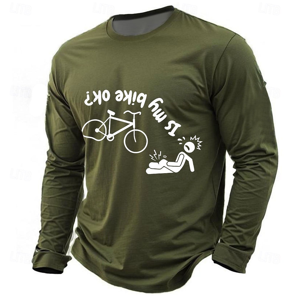Heren Lange Mouwen T-Shirt Grappig 'Is Mijn Fiets OK?' Fietsen Graphic T-shirt Humoristisch Fietser Herfst Hobby Shirt 2026 - $21.99 –P3