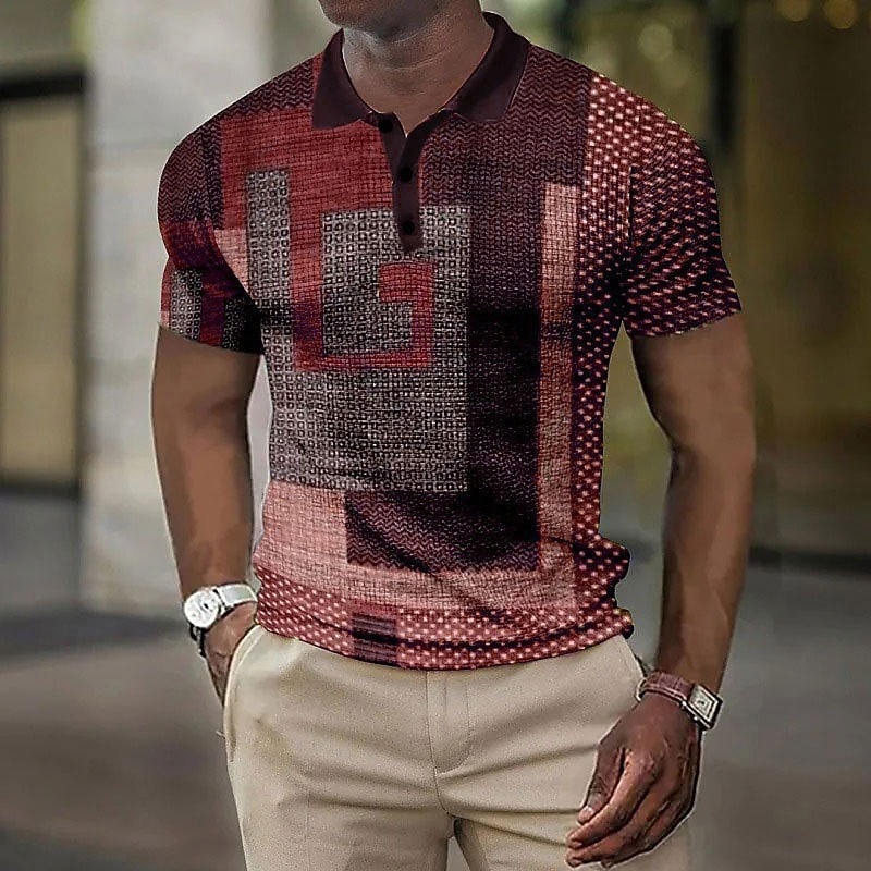 Homme Plaid Chemises Polo Gaufre Chemise de golf Manche Courte Polos Chemises à Col ancien Occasionnel Vêtements de vacances Tenue formelle Vêtements de festival Impression 3D Boutons Bleu Vin Marron de 2026 ? $23.99 –P5