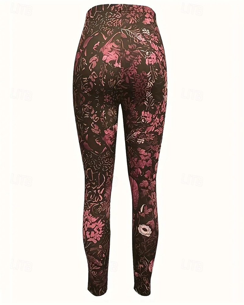 Dámské Kalhoty Legíny Pohodlné legíny Šik ven Na běžné nošení Plná délka Vysoký pas Květinový Elastický pas Tisk Prodyšnost Pohodlné Elastické Dovolená ulice Denní nošení Fialová Zelená Jaro Podzim 2026 - $19.99 –P3