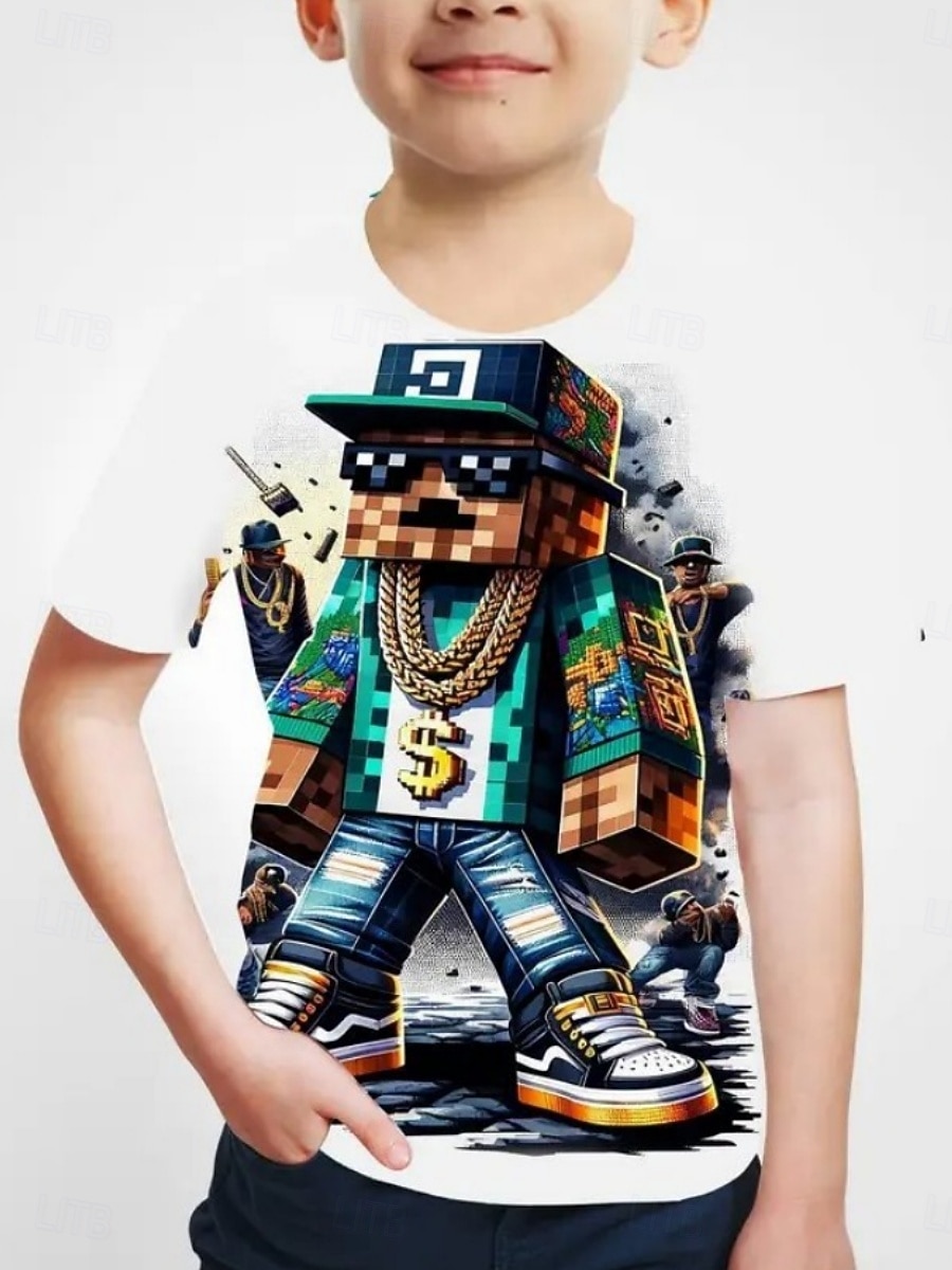 Pojkar 3D Grafisk Tecknat T-shirt Kortärmad Sommar Vår Mode Grundläggande Barn 4-12 år Rund hals Utomhus Ledigt Dagligen Normal 2025 - $11.99 –P1
