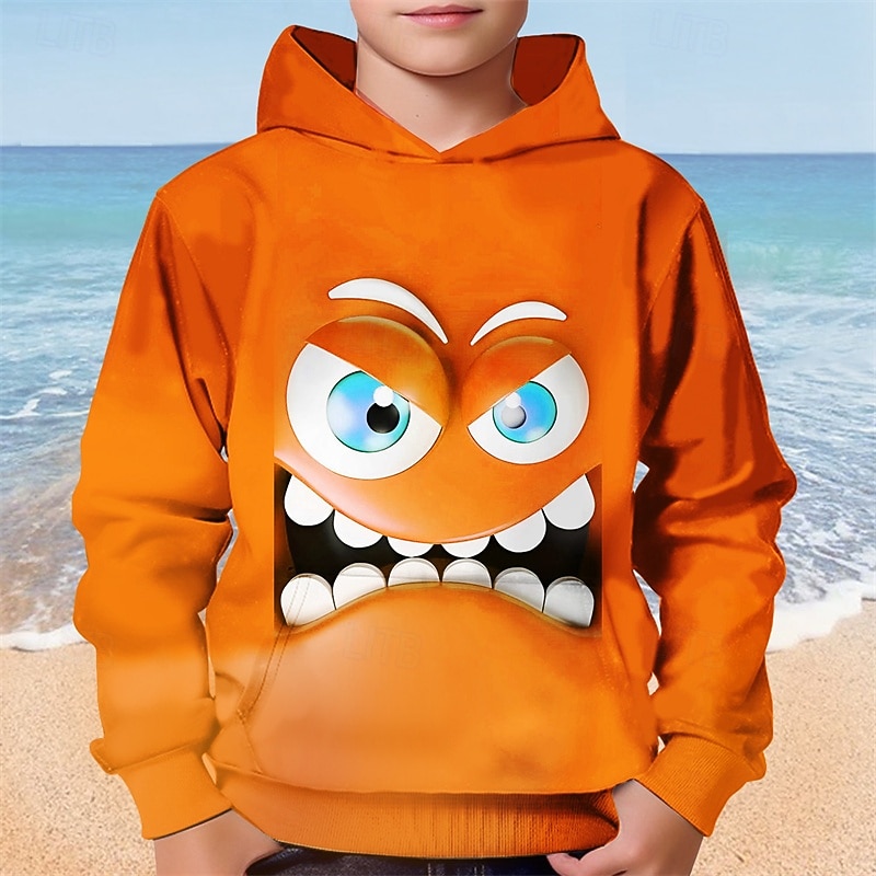 Moletom com capuz estampa 3D para meninos, estampa engraçada com sorriso, manga longa, moda outono inverno, streetwear, crianças de 4 a 12 anos, com capuz, casual, para atividades ao ar livre, ajuste de 2025 por $18.99 –P1