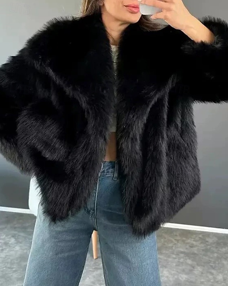 Γυναικεία Παλτό Faux Fur Διατηρείτε Ζεστό Άνετο Κοντοκομμένο Γούνες & Δέρματα Καθημερινό Σκέτο Δρόμος Αργίες Εξόδου Πάρκο Κανονικό Απορρίπτω Κανονικό Μακρυμάνικο Εξωτερικά ενδύματα Μαύρο 2025 - $52.99 –P1